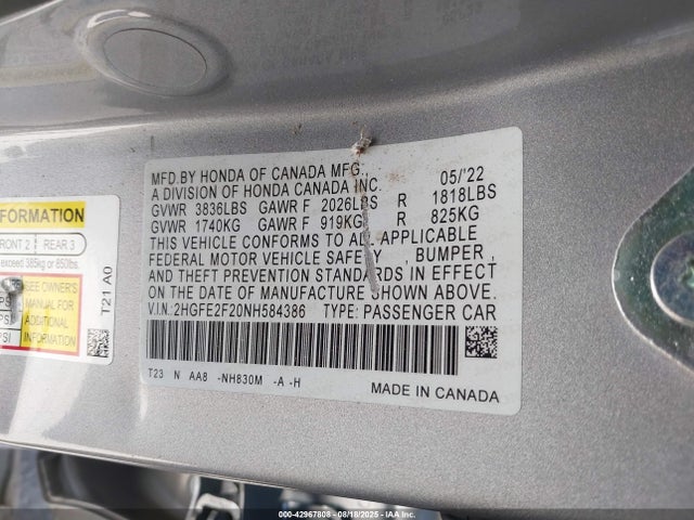 2HGFE2F20NH584386 Honda k20c2