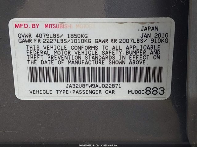 2010 MITSUBISHI LANCER JA32U8FW9AU022871 Photo 8