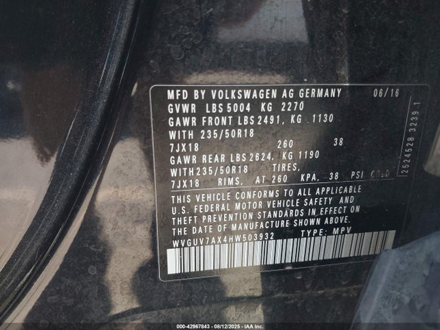 WVGUV7AX4HW503932 Volkswagen 2.0 tsi
