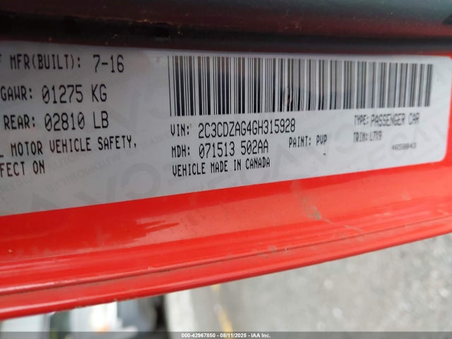 Dodge 2016 2016 2C3CDZAG4GH315928 Image 9
