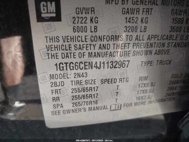 1GTG6CEN4J1132967 GMC lgz - direct injection, variable valve timing, alum, var2, gen 2