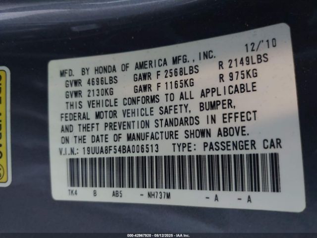 2011 ACURA TL 19UUA8F54BA006513 Photo 8