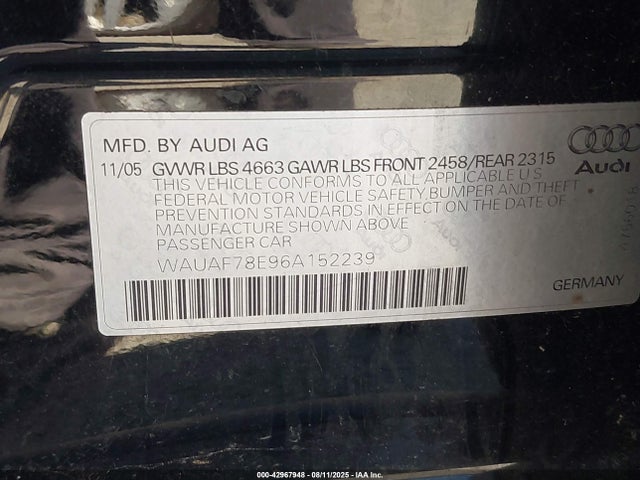 2006 AUDI A4 WAUAF78E96A152239 Photo 8