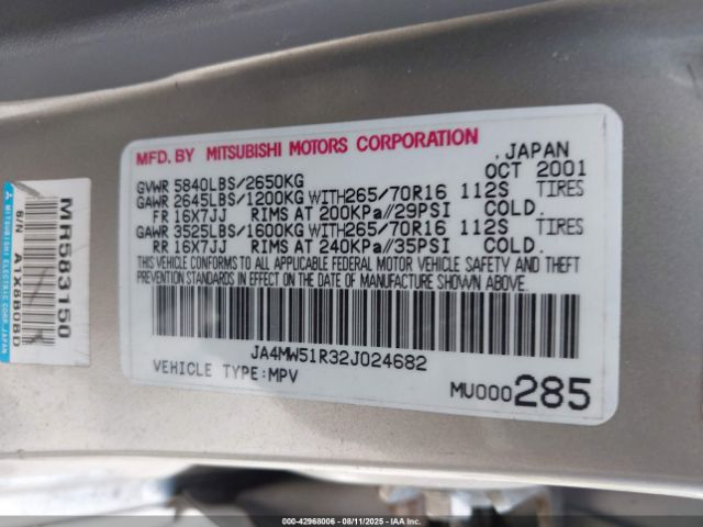 2002 MITSUBISHI MONTERO JA4MW51R32J024682 Photo 8