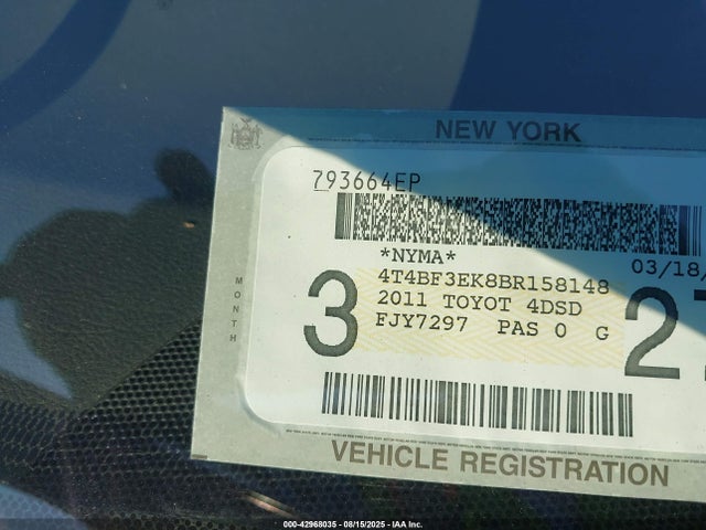 Aukcja sprzedaży 2011 Toyota Camry Xle, vin: 4T4BF3EK8BR158148, numer aukcji: 42968035