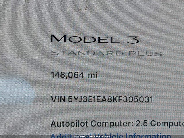 5YJ3E1EA8KF305031 Tesla MODEL 3