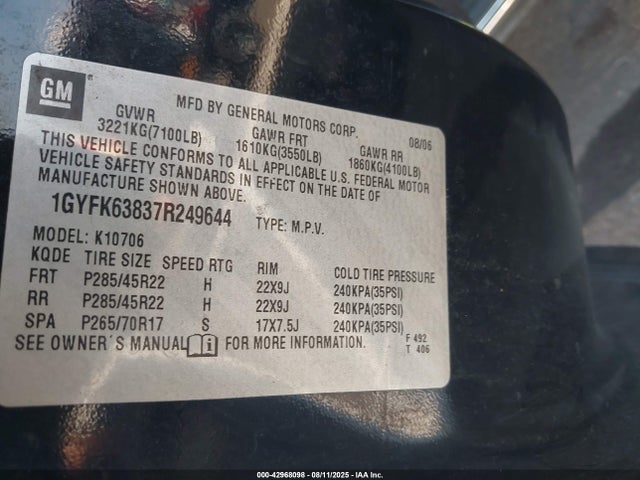 2007 CADILLAC ESCALADE 1GYFK63837R249644 Photo 8