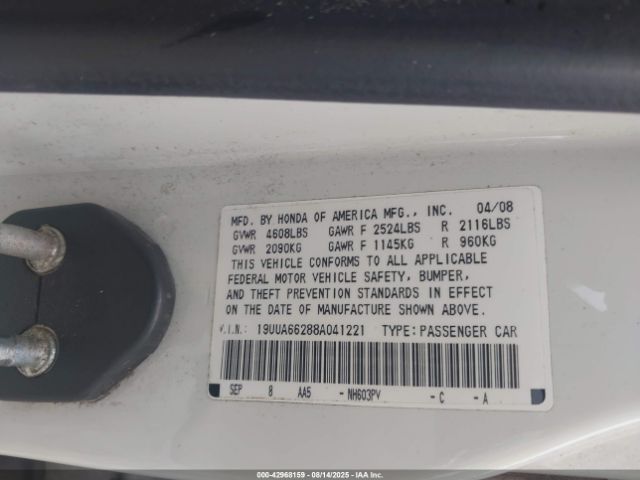 2008 ACURA TL 19UUA66288A041221 Photo 8