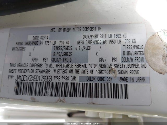 JM1DE1KZXE0178963 Mazda zy california