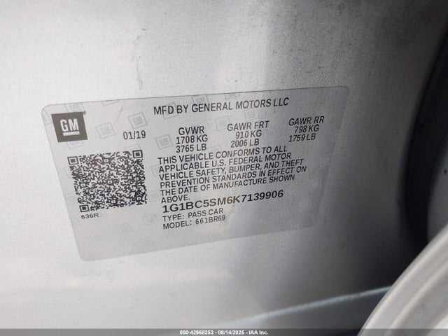 1G1BC5SM6K7139906 Chevrolet le2 -di: direct injection, vvt: variable valve timing, gen, alum