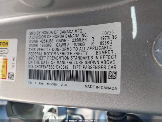 Honda lfc3 2025 2HGFE4F88SH340349 Image 9
