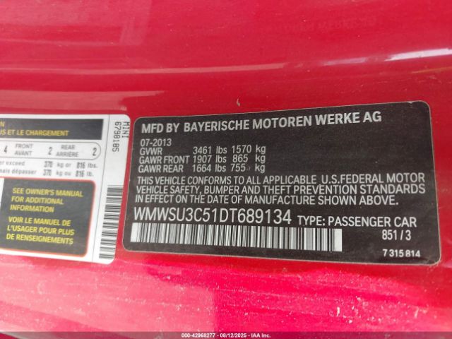 2013 MINI HARDTOP WMWSU3C51DT689134 Photo 8