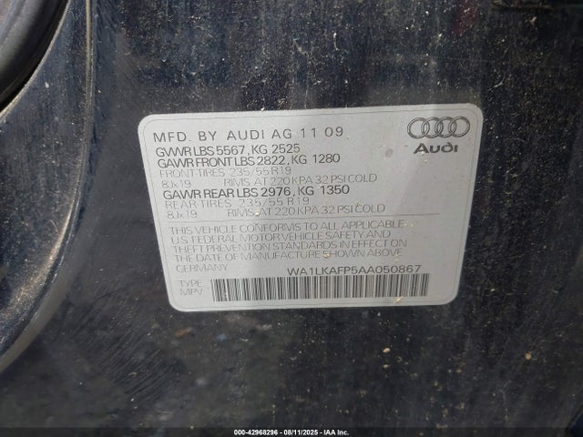 2010 AUDI Q5 WA1LKAFP5AA050867 Photo 8