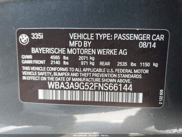 BMW 335i 2015 WBA3A9G52FNS66144 Image 9