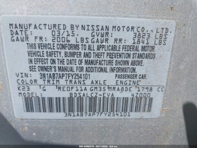 3N1AB7AP7FY254101 Nissan 2015