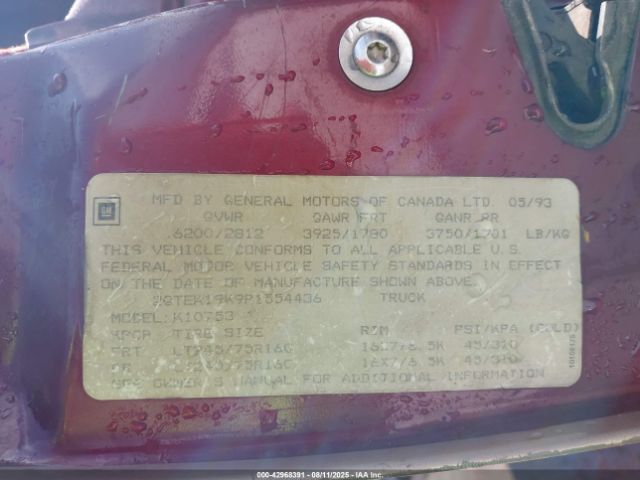1993 GMC SIERRA 2GTEK19K9P1554436 Photo 8