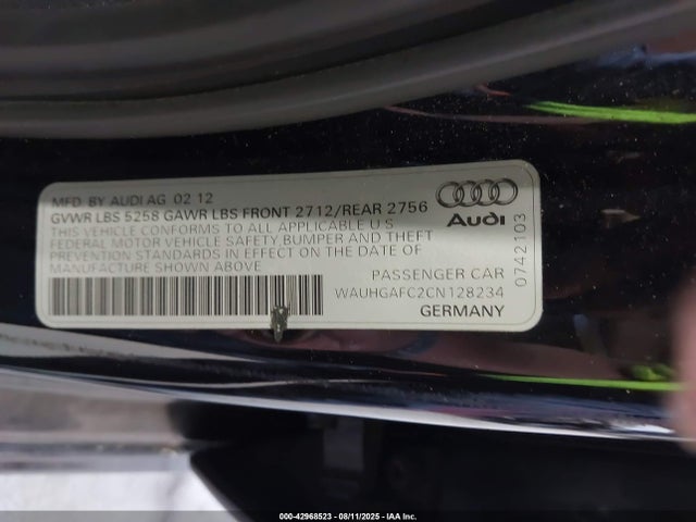 2012 AUDI A6 WAUHGAFC2CN128234 Photo 8