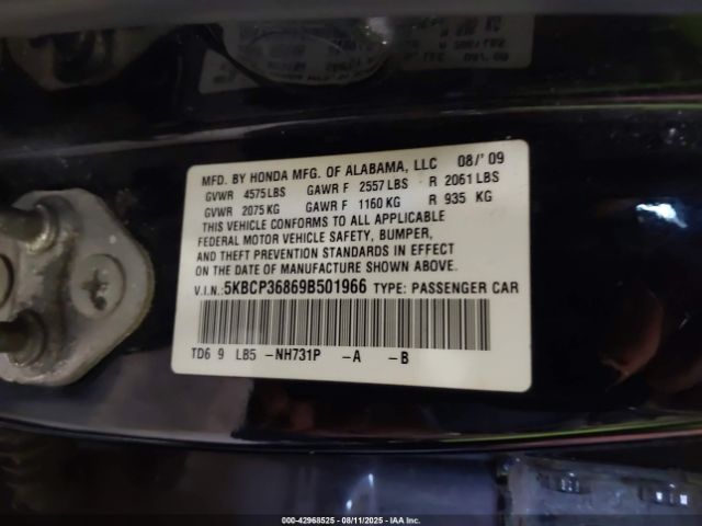 2009 HONDA ACCORD SDN 5KBCP36869B501966 Photo 8