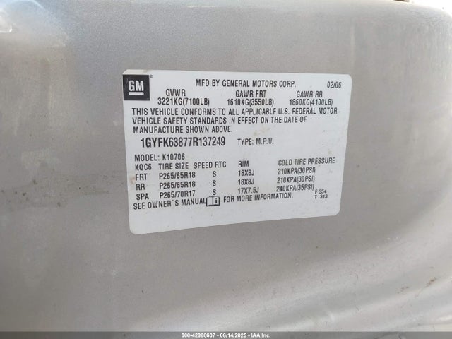 2007 CADILLAC ESCALADE 1GYFK63877R137249 Photo 8