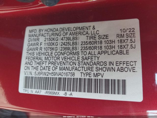 2022 HONDA CR-V 5J6RW2H59NA016758 Photo 8