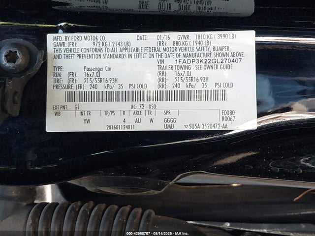 Ford 2016 2016 1FADP3K22GL270407 Image 9