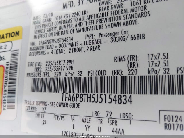 Ford 2.3l 4v premium fuel 2018 1FA6P8TH5J5154834 Image 9