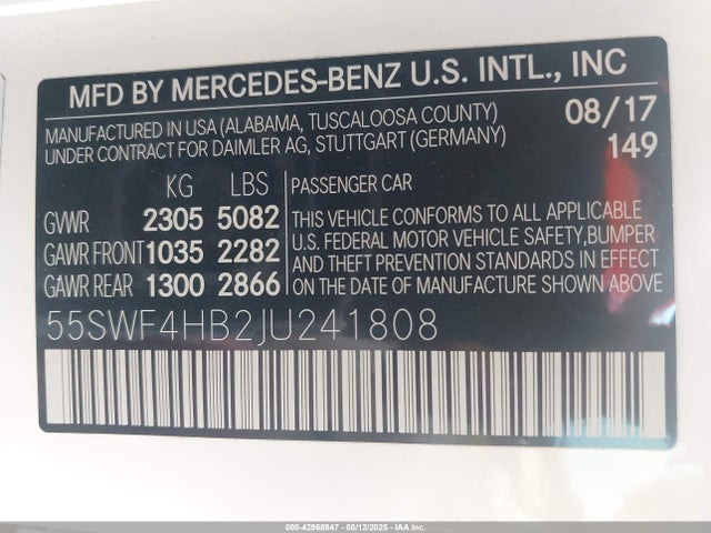 55SWF4HB2JU241808 Mercedes-Benz m274