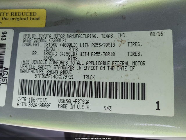 5TFDW5F14GX579721 Toyota 3ur-fbe