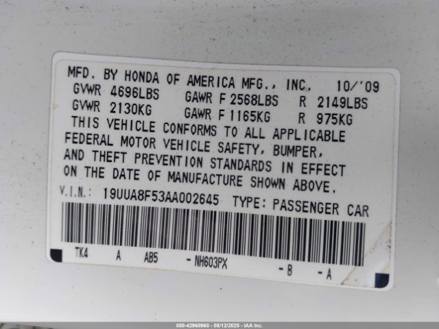 2010 ACURA TL 19UUA8F53AA002645 Photo 8