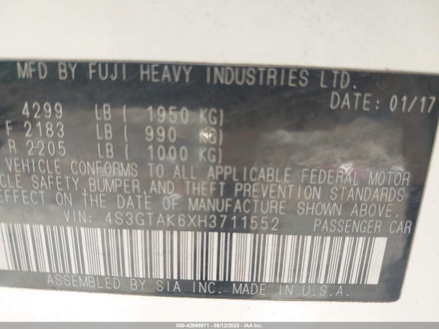 4S3GTAK6XH3711552 Subaru na