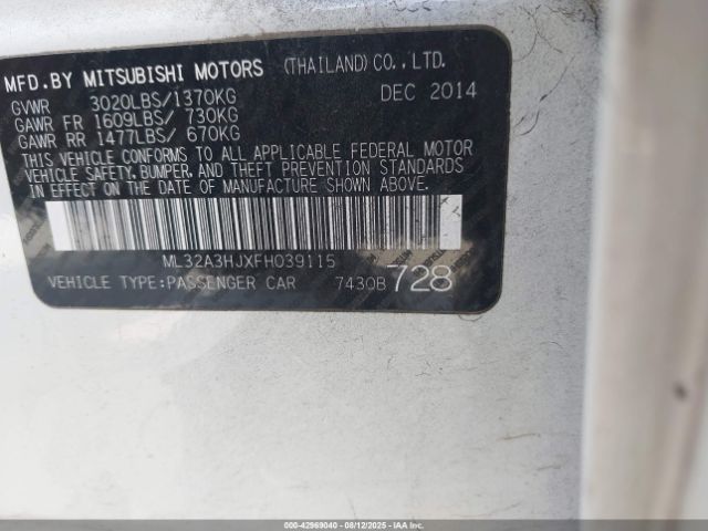 2015 MITSUBISHI MIRAGE ML32A3HJXFH039115 Photo 8