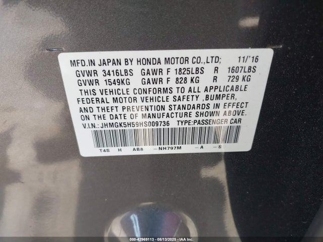 JHMGK5H59HS009736 Honda l15b1/l15b3