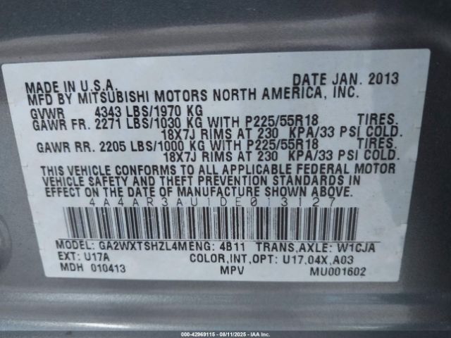 2013 MITSUBISHI OUTLANDER SPORT 4A4AR3AU1DE013127 Photo 8