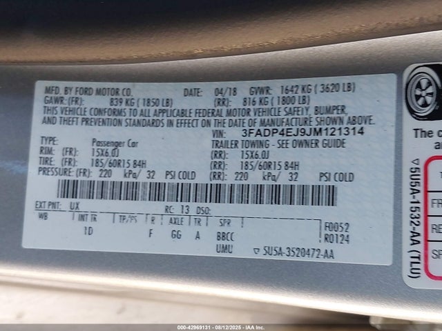 Ford 1.6l ti-vct 2018 3FADP4EJ9JM121314 Image 9