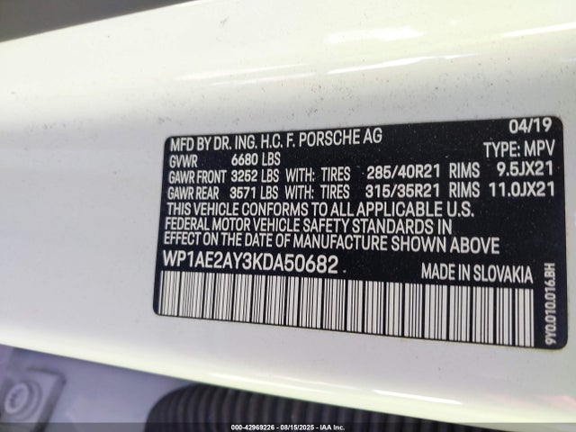 2019 PORSCHE CAYENNE E-HYBRID WP1AE2AY3KDA50682 Photo 8