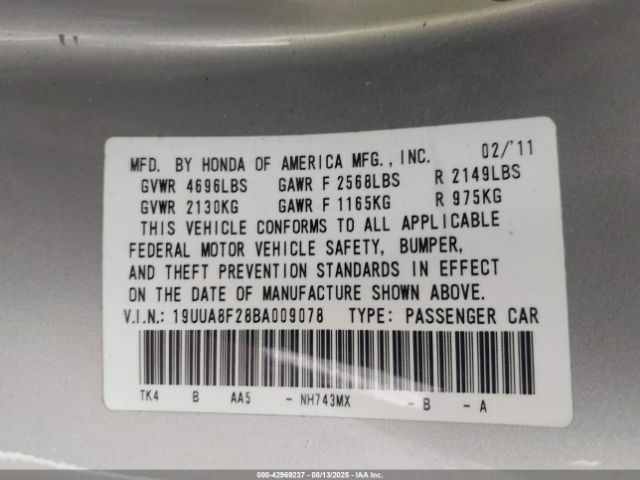 2011 ACURA TL 19UUA8F28BA009078 Photo 8