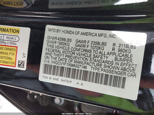 1HGCV1F1XMA027146 Honda l15be