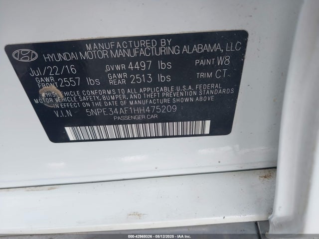 Hyundai 2017 2017 5NPE34AF1HH475209 Image 9