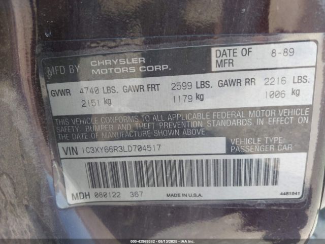 1990 CHRYSLER NEW YORKER 1C3XY66R3LD704517 Photo 8