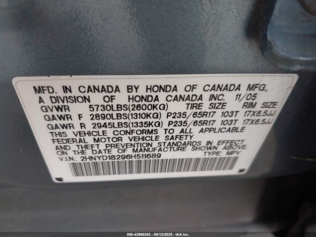 2006 ACURA MDX 2HNYD18296H511689 Photo 8