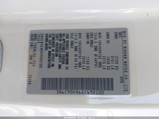 3N6CM0KN6GK692100 Nissan NV200