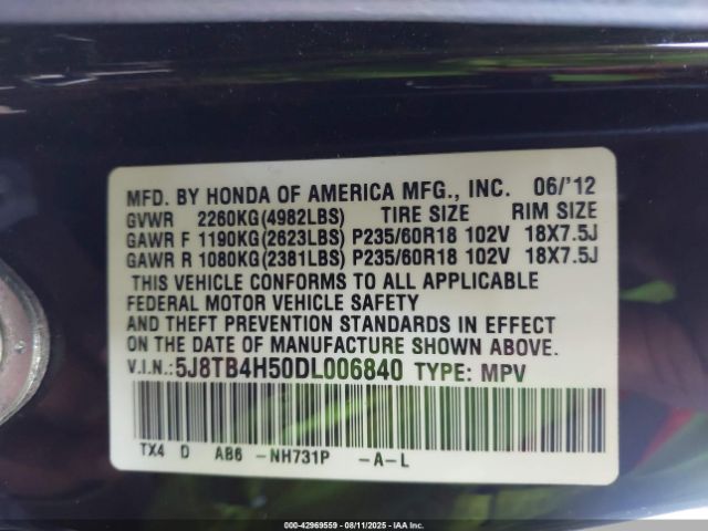 2013 ACURA RDX 5J8TB4H50DL006840 Photo 8