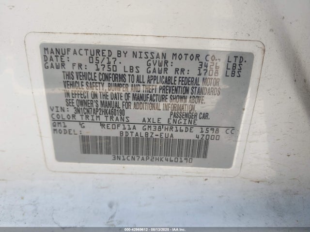 3N1CN7AP2HK460190 Nissan Versa