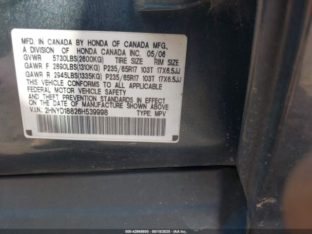 2006 ACURA MDX 2HNYD18826H539998 Photo 8