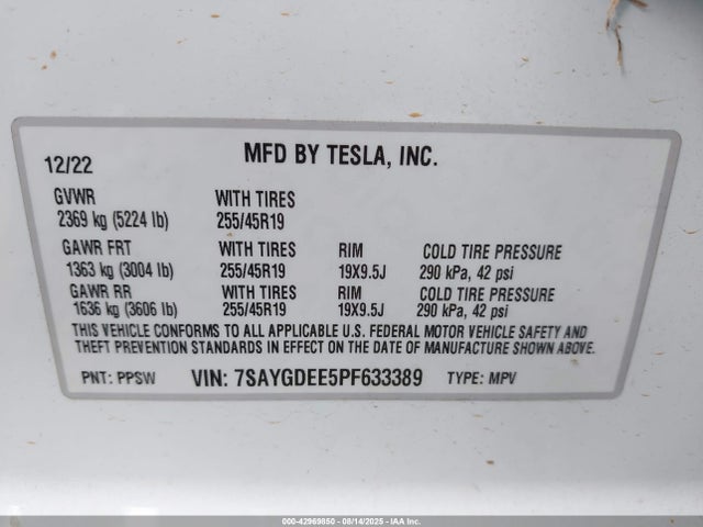 2023 TESLA MODEL Y 7SAYGDEE5PF633389 Photo 8