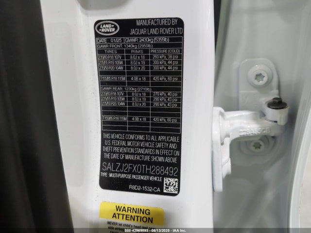 SALZJ2FX0TH288492 Land Rover aj120p4