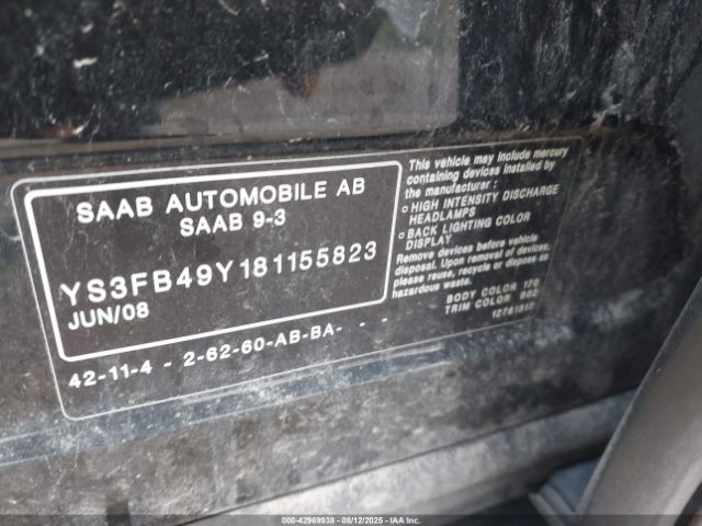 2008 SAAB 9-3 YS3FB49Y181155823 Photo 8