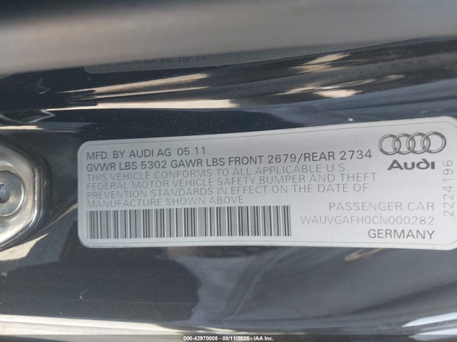 2012 AUDI S5 WAUVGAFH0CN000282 Photo 8