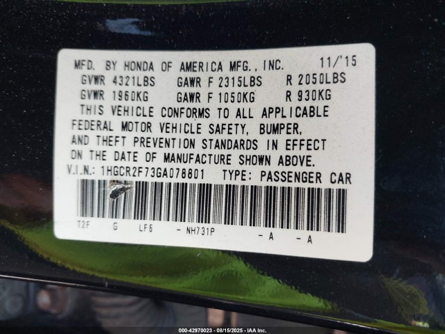 1HGCR2F73GA078801 Honda k24w1