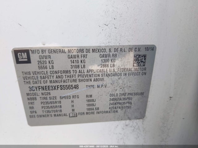 2015 CADILLAC SRX 3GYFNEE3XFS556548 Photo 8